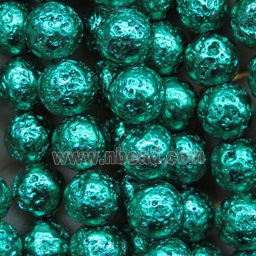round lava stone beads, green plated