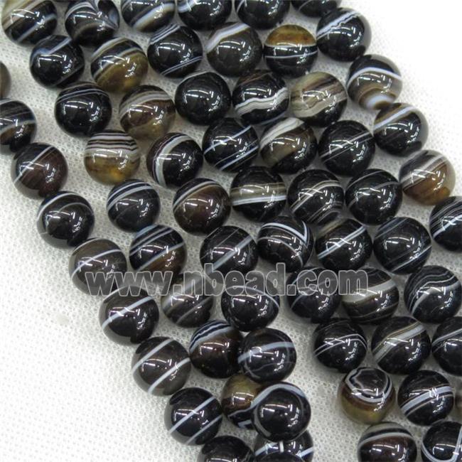 round natural Brazilian Agate beads, wave, black
