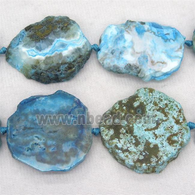 Ocean Agate slab beads, blue treated