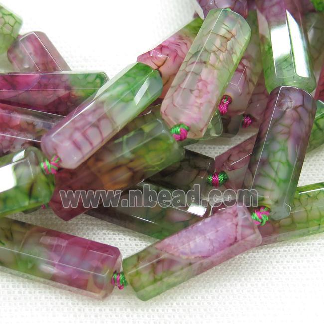 Natural Ice Veins Agate Column Beads Red Green Treated