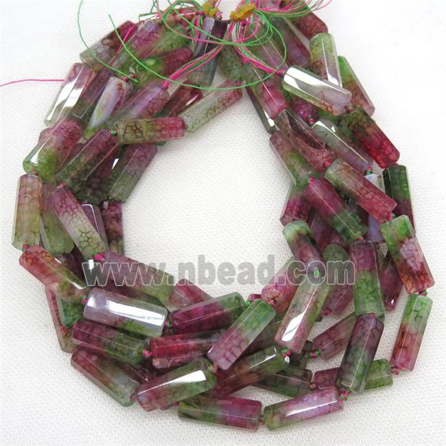 Natural Ice Veins Agate Column Beads Red Green Treated