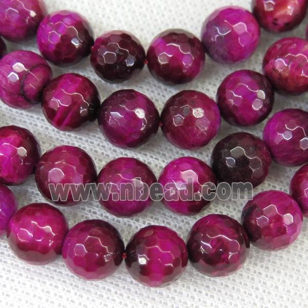 faceted round Tiger eye stone beads, hotpink