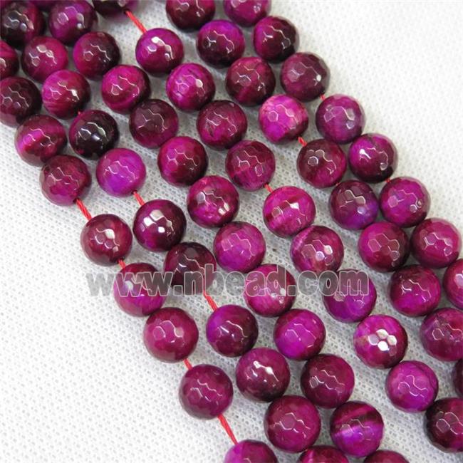 faceted round Tiger eye stone beads, hotpink