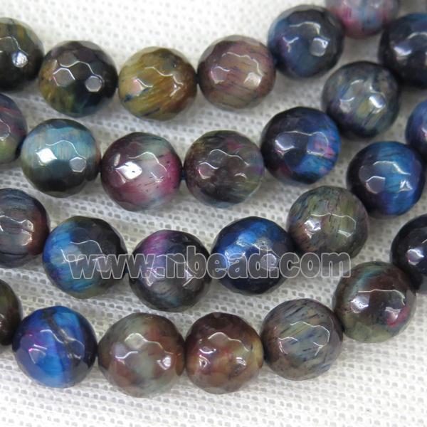 faceted round Tiger eye stone beads, multi color