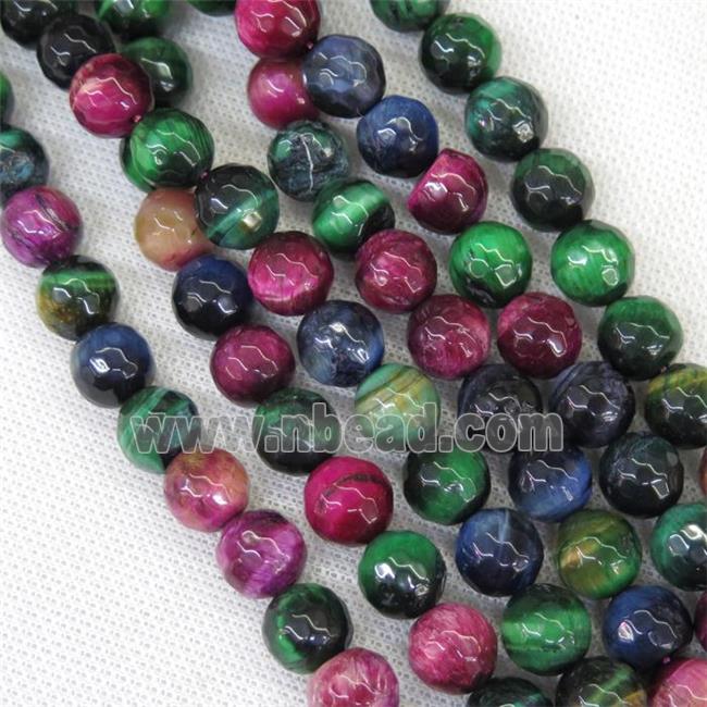 faceted round Tiger eye stone beads, mixed color, B-grade