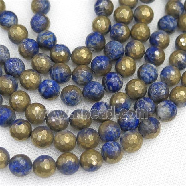 faceted round lapis beads, half gold electroplated