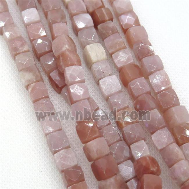 peach Moonstone beads, faceted cube