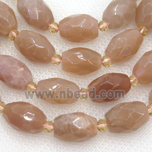 peach moonstone beads, faceted rice