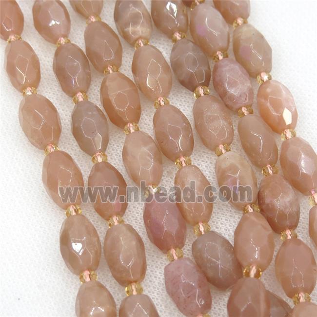 peach moonstone beads, faceted rice