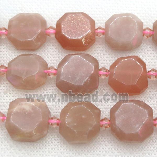 peach Moonstone beads, faceted square