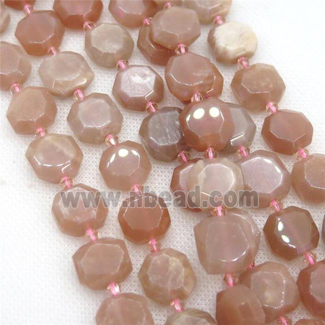 peach Moonstone beads, faceted square