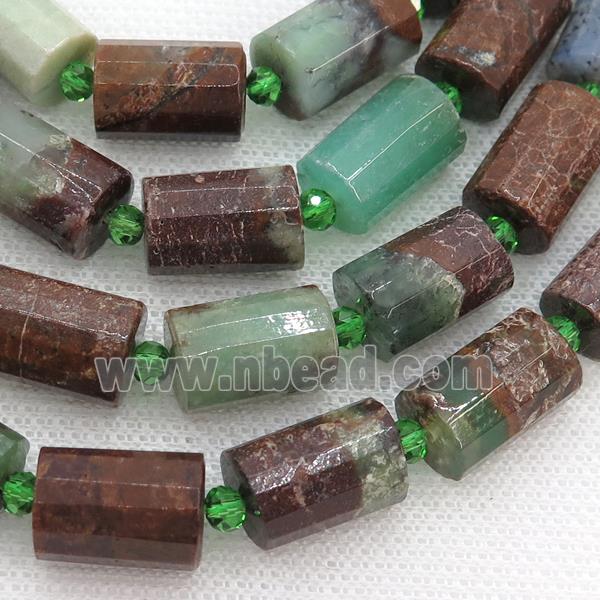 Natural Australian Chrysoprase Column Beads Faceted Cylinder