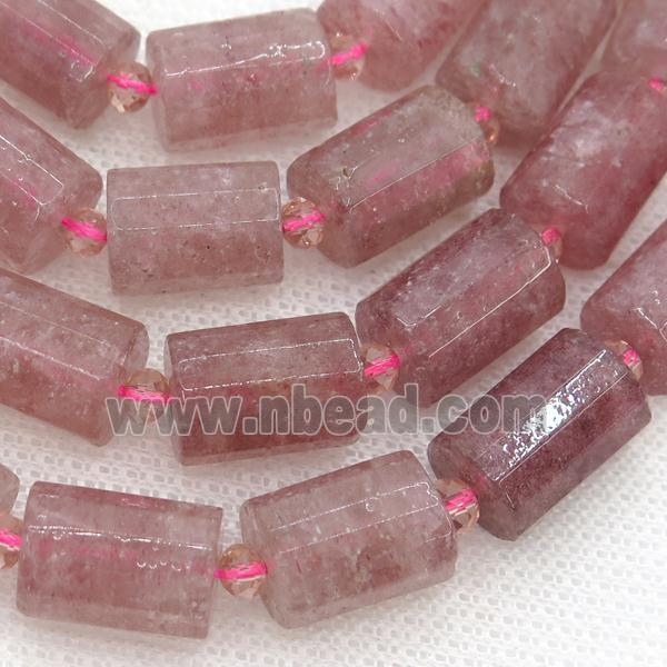 Strawberry Quartz Beads, faceted tube