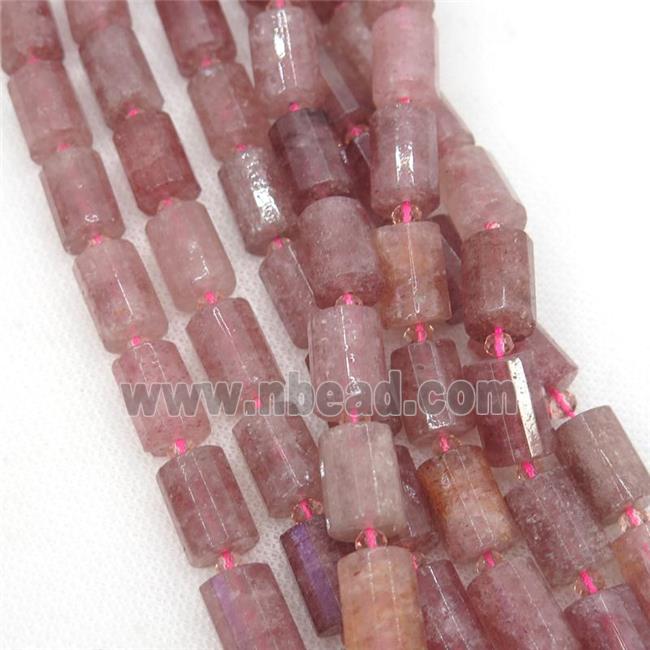 Strawberry Quartz Beads, faceted tube