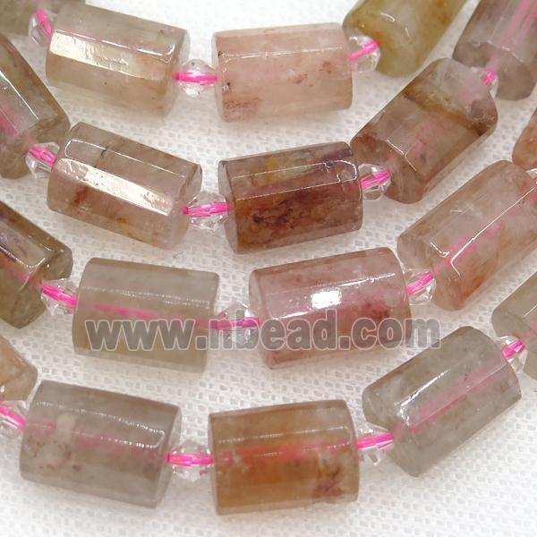 gold Strawberry Quartz Beads, faceted cylinder