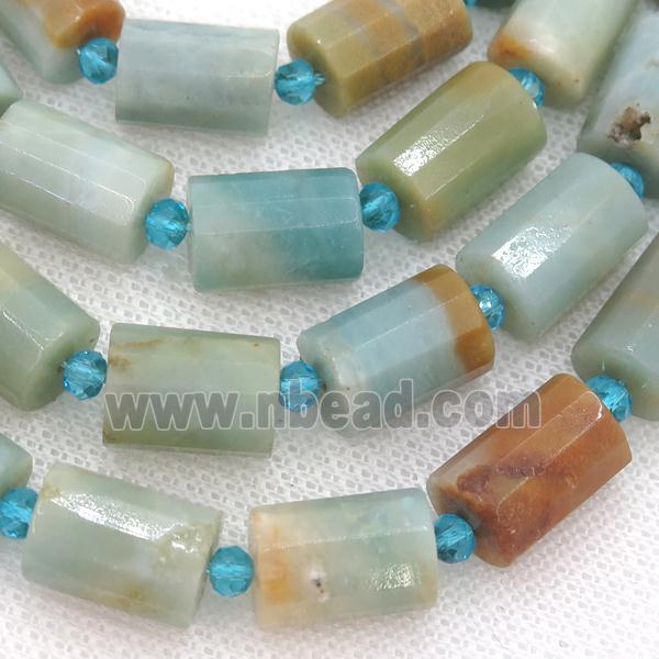Chinese Amazonite tube Beads, faceted cylinder