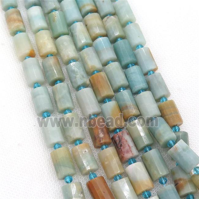 Chinese Amazonite tube Beads, faceted cylinder