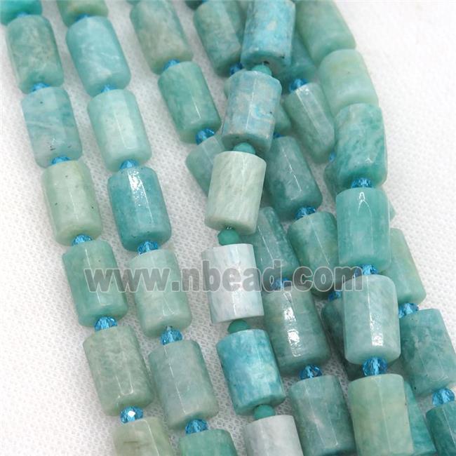 green Amazonite tube Beads, faceted cylinder