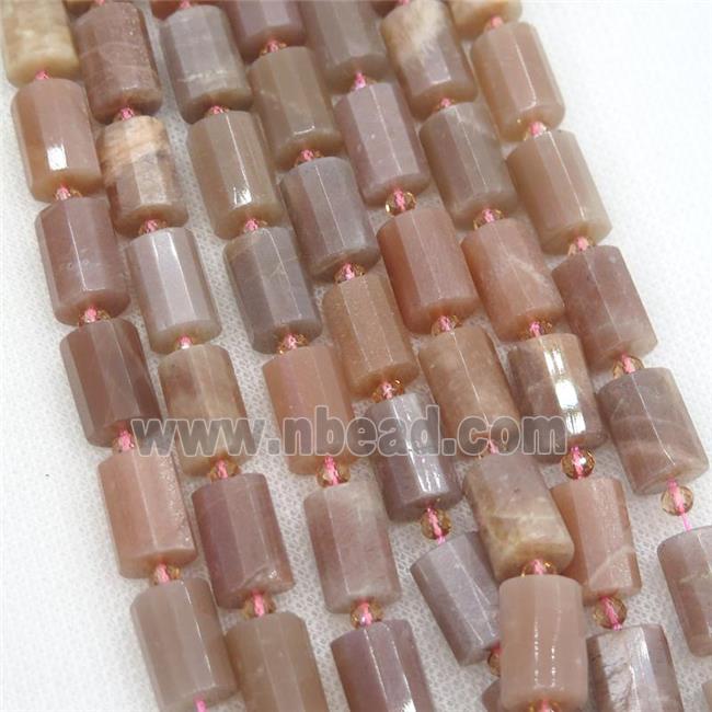 Peach Moonstone Column Beads Faceted Cylinder