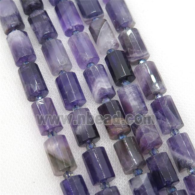 Natural Purple Amethyst tube Beads Faceted Column