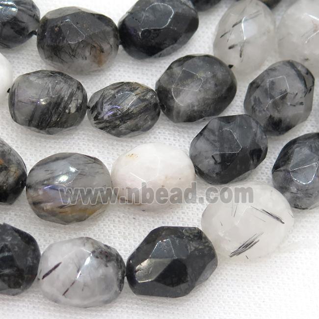 black Rutilated Quartz Beads, faceted freeform
