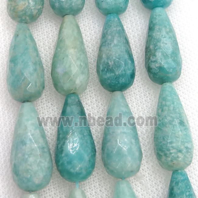 green Amazonite Beads, faceted teardrop