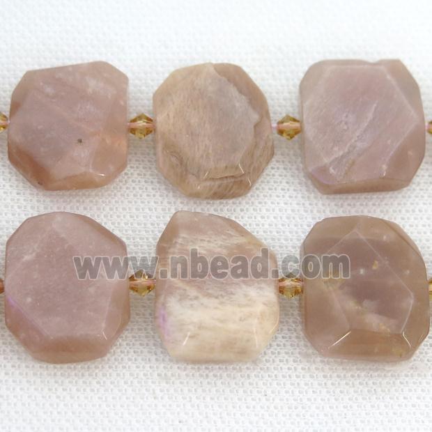 peach Moonstone Beads, faceted rectangle
