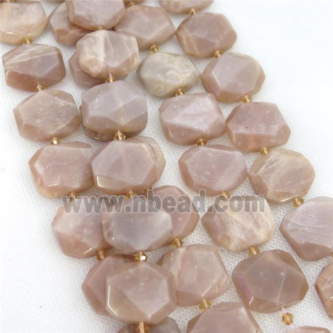 peach Moonstone Beads, faceted rectangle