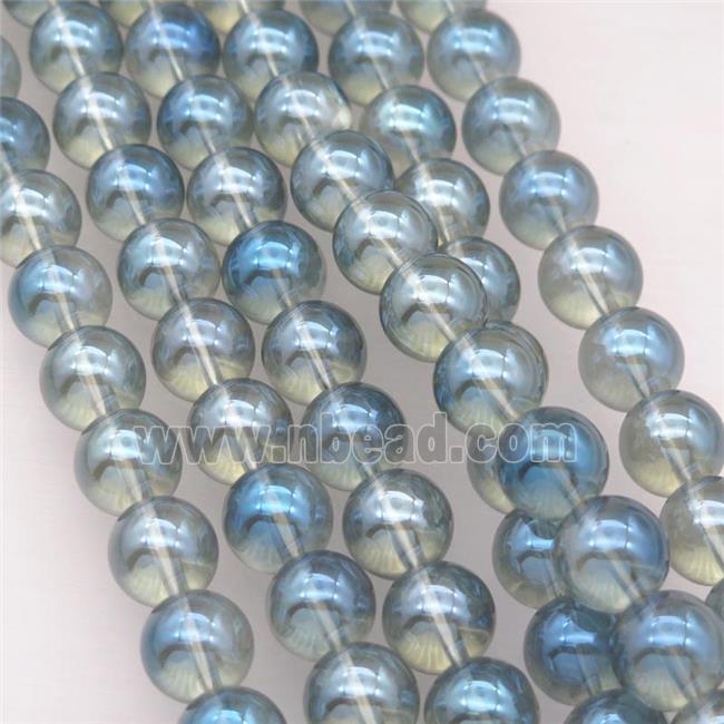 round Synthetic Quartz Beads with grayblue electroplated