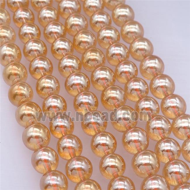 round Synthetic Quartz Beads with champagne electroplated