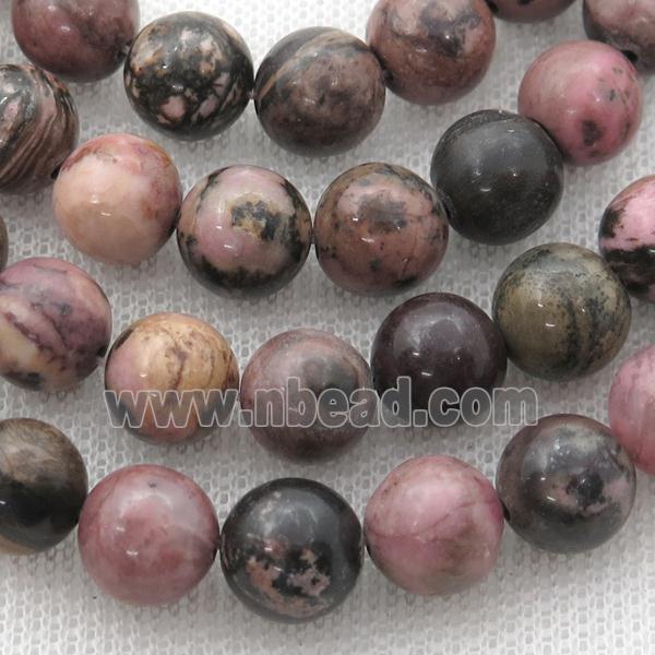 Natural Chinese Rhodonite Beads Pink Smooth Round