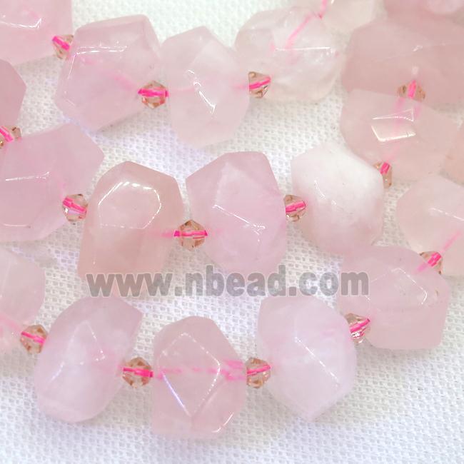 Rose Quartz nugget beads, faceted freeform