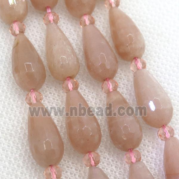 peach Moonstone beads, faceted teardrop