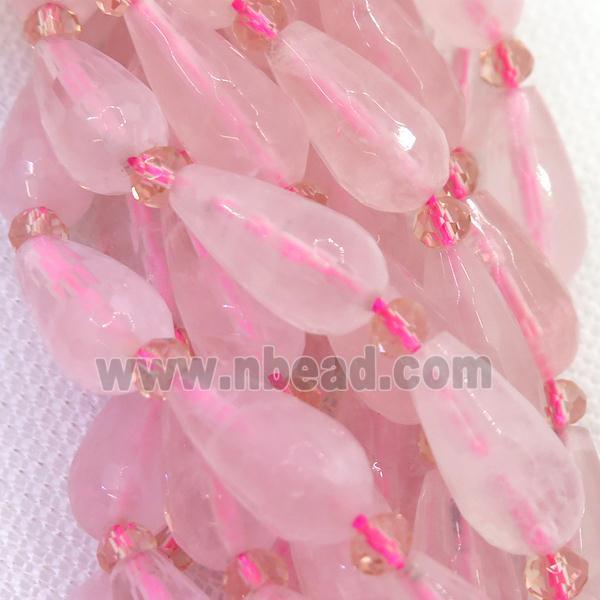 Rose Quartz beads, faceted teardrop