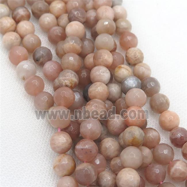 peach moonstone beads, faceted round, B-grade