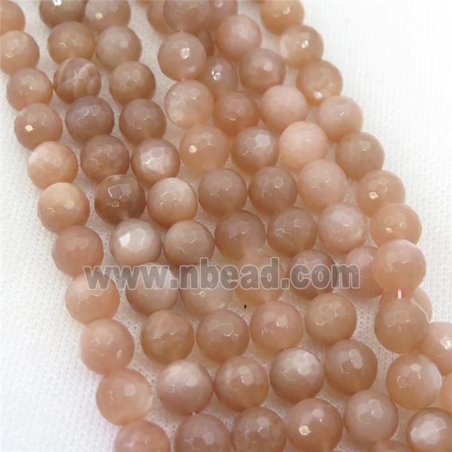 peach MoonStone Beads, faceted round, A-grade