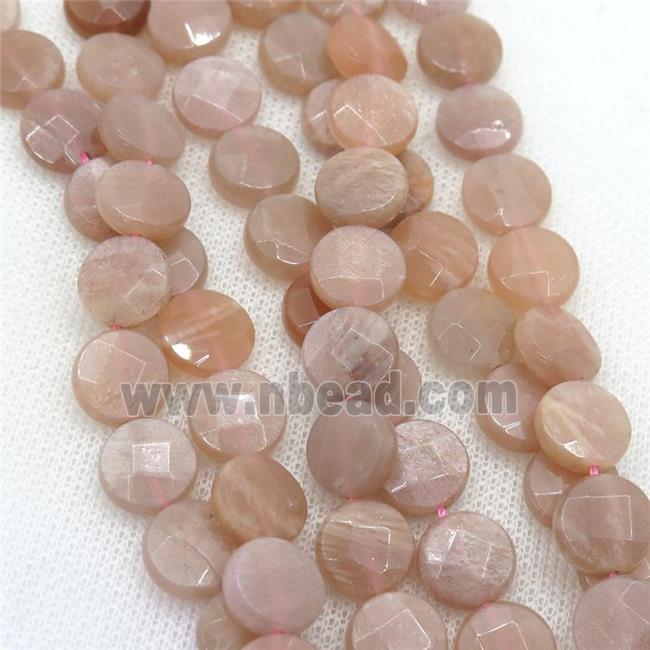 peach moonstone beads, faceted circle