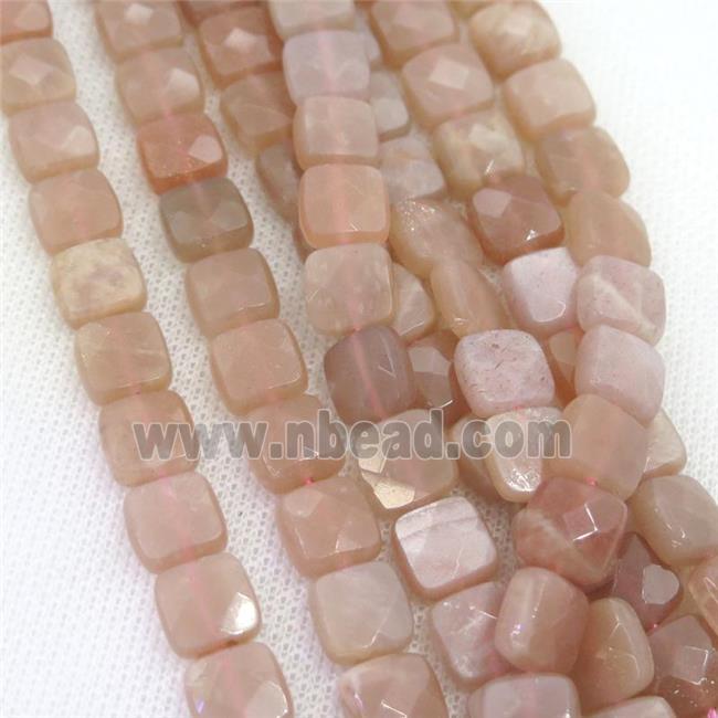 peach moonstone beads, faceted square