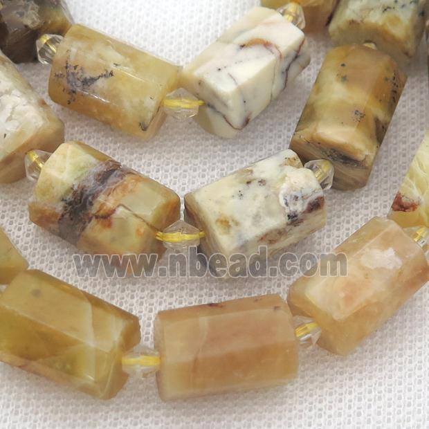 yellow Opal beads, faceted tube