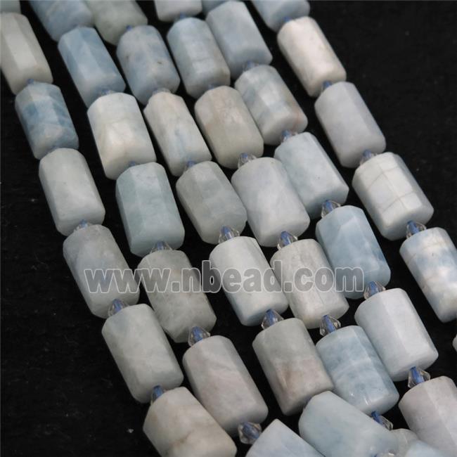 Aquamarine beads, faceted tube