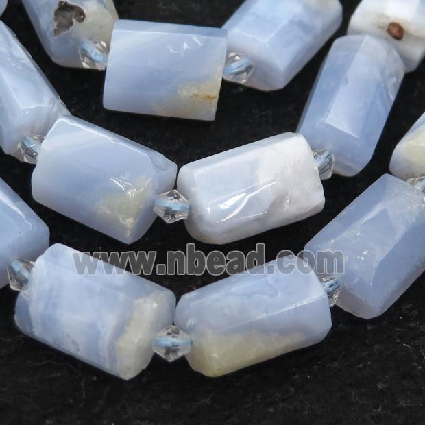 Blue Lace Agate beads, faceted tube