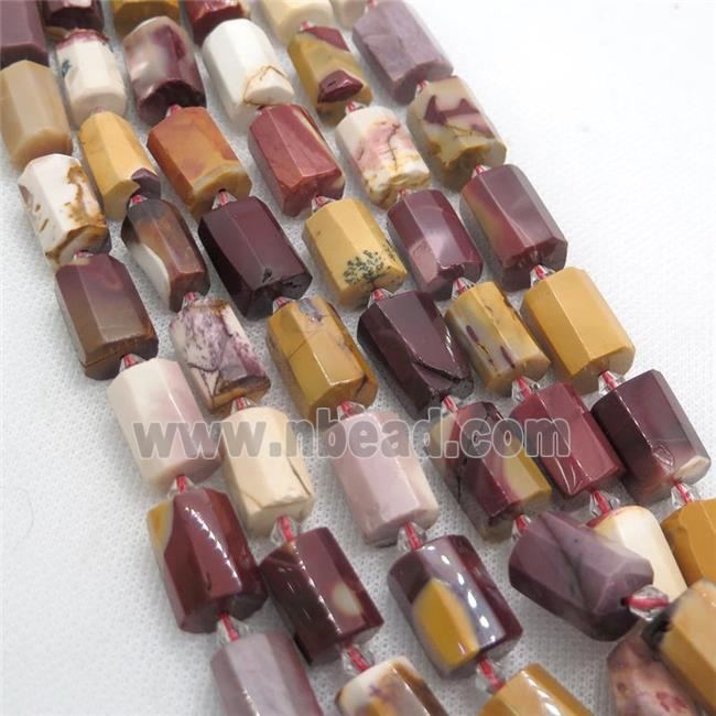 Mookaite beads, faceted cylinder