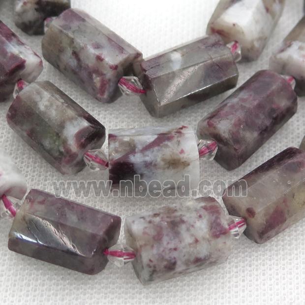 pink Tourmaline beads, faceted tube
