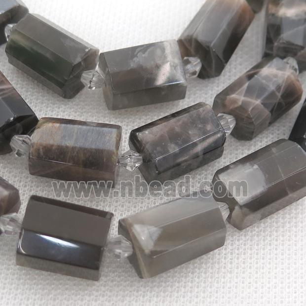 deep gray MoonStone beads, faceted tube
