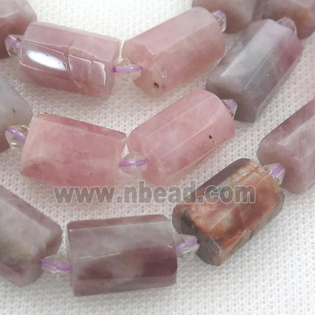 pink Madagascar Rose Quartz beads, faceted tube
