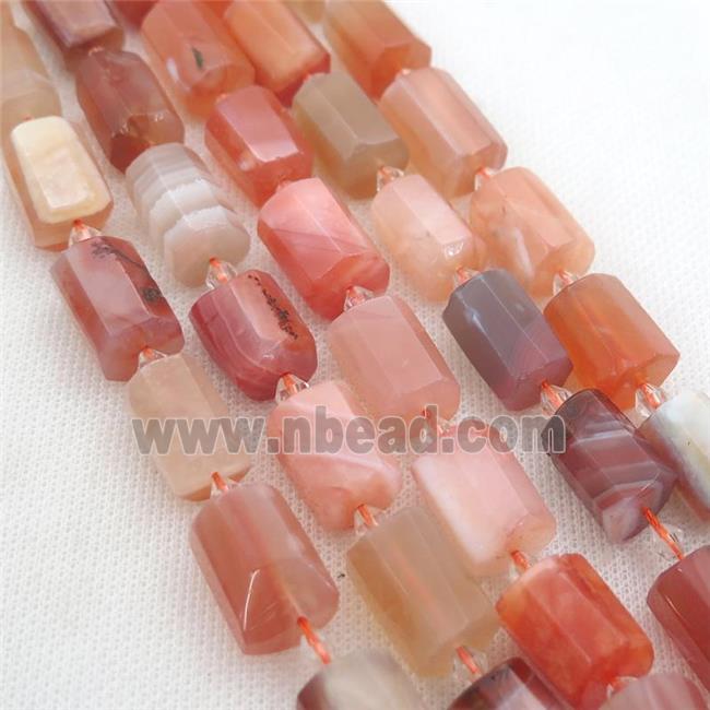red Carnelian Agate beads, faceted cylinder