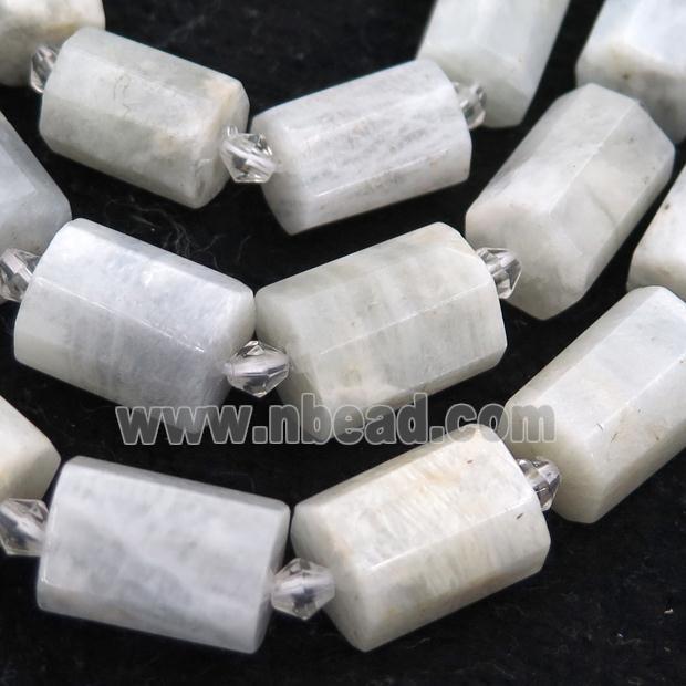 white MoonStone Beads, faceted column