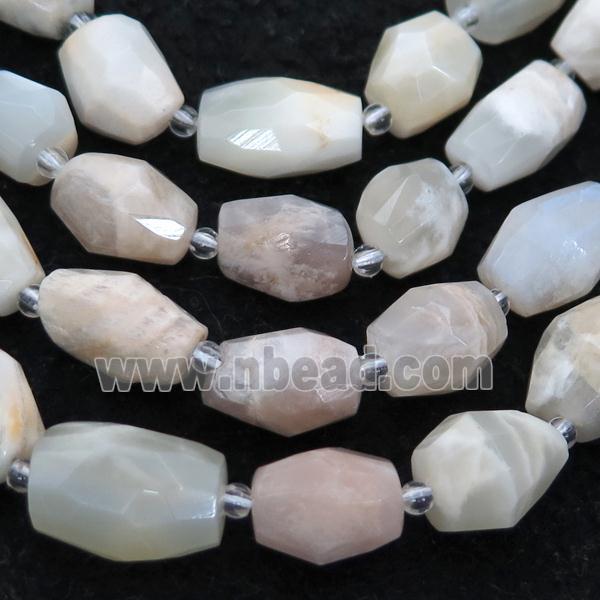 white MoonStone beads, faceted barrel, B-grade