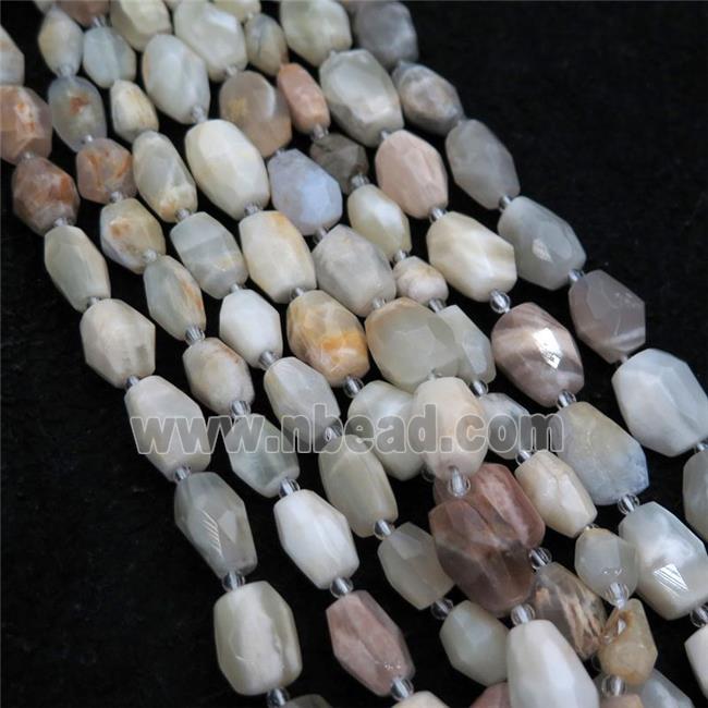 white MoonStone beads, faceted barrel, B-grade