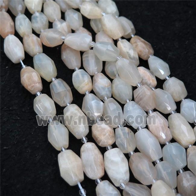 white MoonStone beads, faceted barrel, A-grade